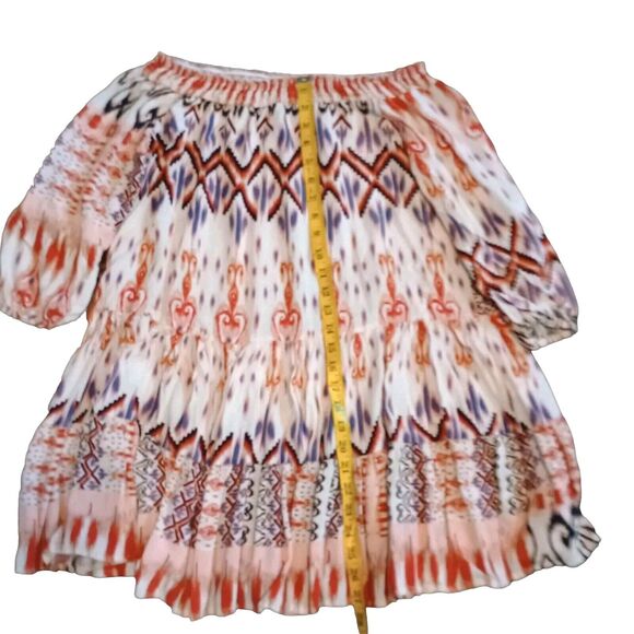 Off Shoulder Dress Sz 4/6Cream Red/Orange Blue Flowy Mini Coquette Lascana - Picture 3 of 12